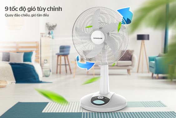 Quạt sạc SUNHOUSE SHD7228 có 9 tốc độ gió